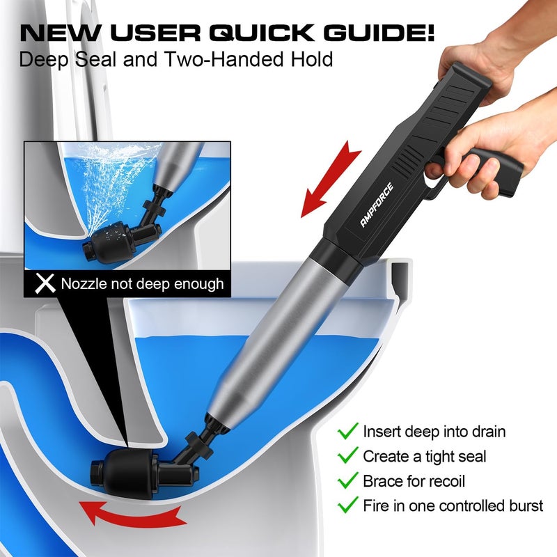 AMPFORCE ‌Electric Toilet Plunger for Bathroom, High-Pressure Air Plunger, Heavy-Duty Clog Remover for Toilets, Toilet Drain Unclogger(Phantom Black) - Image 4
